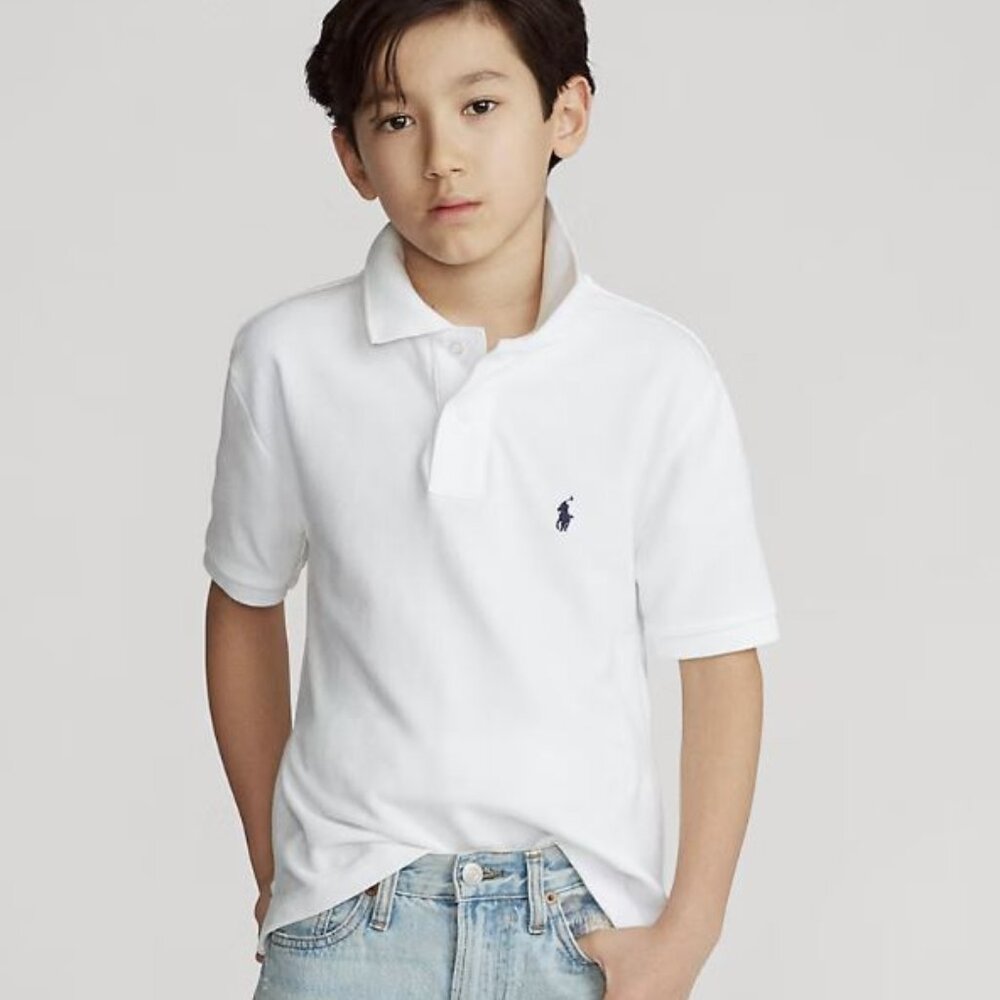 POLO RALPH LAUREN Boys Youth Size M 10-12 White Short Sleeve Mesh Polo Shirt NWT